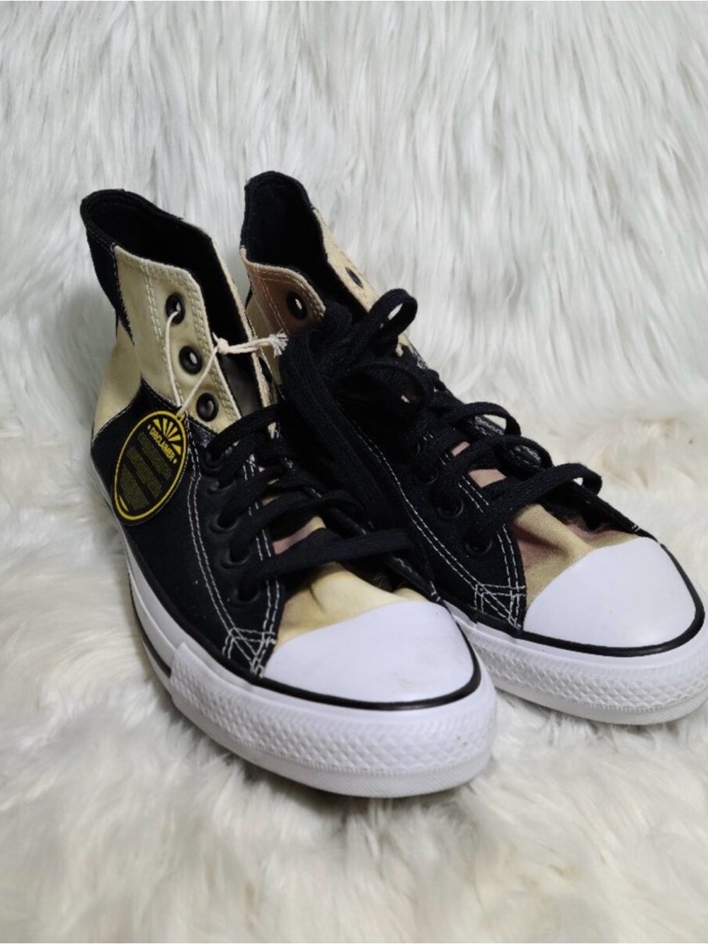 Converse High-Top Sneakers in Black, Cream & Tan Two-Tone